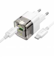 Home Charger | 30W | PD | QC3.0 | C to C Cable (1m) — Hoco C131A — Transparent Black