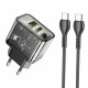 Home Charger 20W 1U 1C PD QC3.0 C to C Cable (1m) Hoco N34 Dazzling — Transparent Black