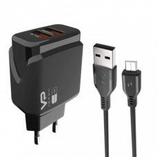 Home Charger 2.4A 2U Micro Cable (1m) Veron VR-C12M — Black