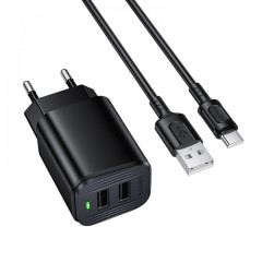 Home Charger 2.1A 2U USB C Cable (1m) Borofone BAS81A — Black