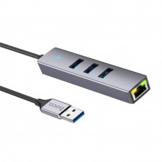 HUB USB To 3 USB3.0 & RJ45 Hoco HB34 Easy link — Metal Gray