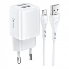 Home Charger 2.4A 2U Micro Cable (1m) Hoco N8 — White