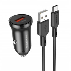 Car Charger 18W QC3.0 USB C Cable (1m) Borofone BZ18 — Black