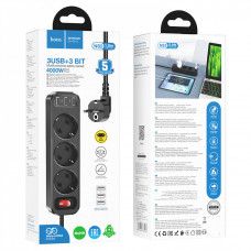 Фільтр живлення 2500W 3U | 4P | 1C 17W | 2m — Hoco AC21 — Black