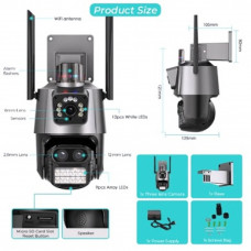 IP Camera Besder P10QS-9MP ICSEE 3 lenses с сиреной, зум (app. complete set. with charger)