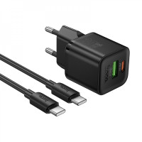 Home Charger 20W PD QC3.0 C to C Cable (1m) Hoco N65 — Black
