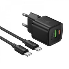 Home Charger 20W PD QC3.0 C to C Cable (1m) Hoco N65 — Black