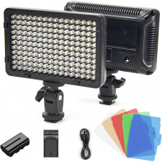 Накамерный видеосвет LED — PT-176S  5 COLORS (11W/1320LM/LED176 PCS/3200K-5600K)LED DISPLAY BATTERY NP-F550+CHARGER