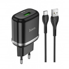 Home Charger 18W QC3.0 USB C Cable (1m) Hoco N3 — Black