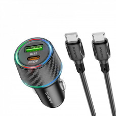 Car Charger | 30W | PD | QC3.0 C to C Cable (1m) — Borofone BZ21 — Black