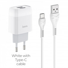 Home Charger 2.4A 2U USB C Cable (1m) Hoco C73A — White