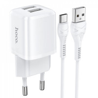 Home Charger 2.4A 2U USB C Cable (1m) Hoco N8 — White