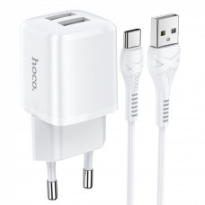 Home Charger 2.4A 2U USB C Cable (1m) Hoco N8 — White