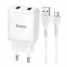 Home Charger 2.1A 2U Micro Cable (1m) Hoco N7 — White