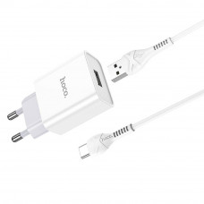 Home Charger | 2.1A | 1U | USB C Cable (1m) — Hoco C81A — White