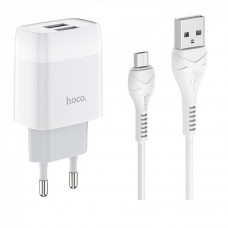 Home Charger 2.4A 2U Micro Cable (1m) Hoco C73A — White