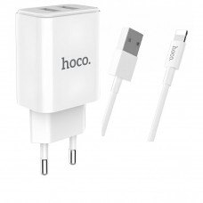 Home Charger 2.1A 2U Lightning Cable (1m) Hoco C62A White