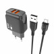 Home Charger 2.4A 2U Micro Cable (1m) Veron VR-C12M — Black