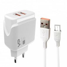 Home Charger 2.4A 2U Micro Cable (1m) Veron VR-C12M — White